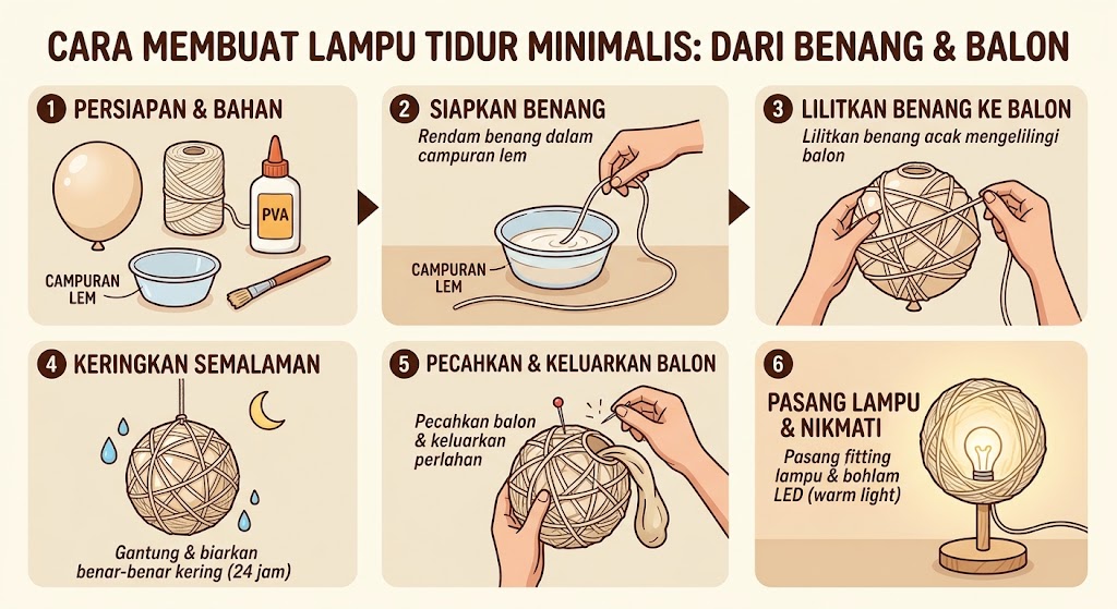 Cara Membuat Lampu Tidur Minimalis dari Benang dan Balon